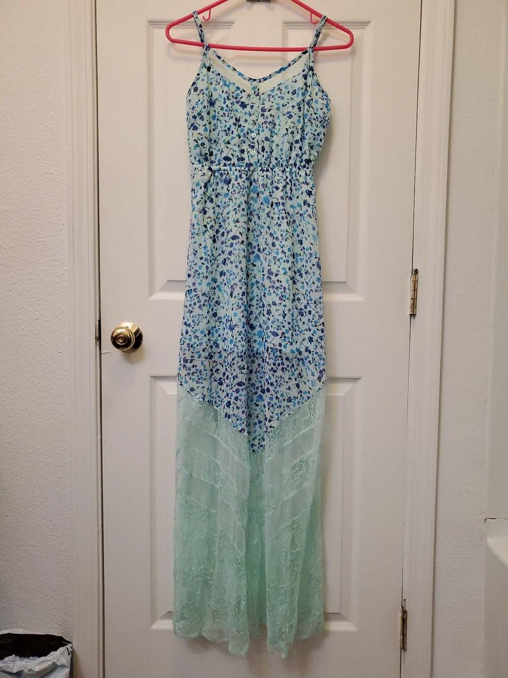 Candie’s Floral Lace Maxi Dress Small Blue Mint Green Cottagecore Boho Coquette